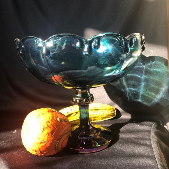 Carnival glass pedestal fruit bowl circa 1950 EUC - Picture 12 of 15